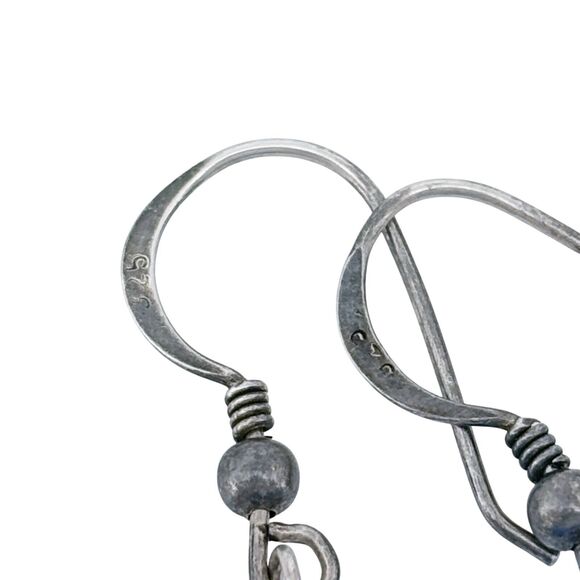 Vintage Sterling Silver 925 Blue Swirled Glass Dangle Earrings - Picture 3 of 6